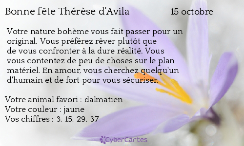 Carte bonne fête Thérèse d'Avila